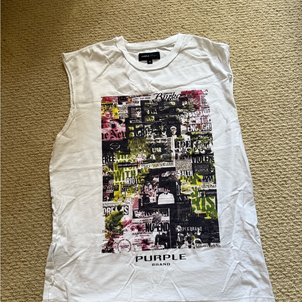 Purple Brand Men's White Graphic Medium Tank Top